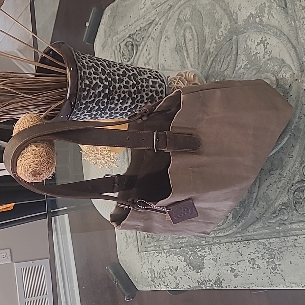 Hide And DRINK Brown Water Proof Canvas And Leather Market Tote Bag